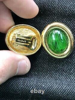 Vintage christian dior emerald cabochon gripoix glass clip-on earrings Rare Chr