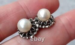 Vintage clip earrings with pearl, with 14k gold