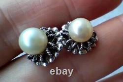 Vintage clip earrings with pearl, with 14k gold