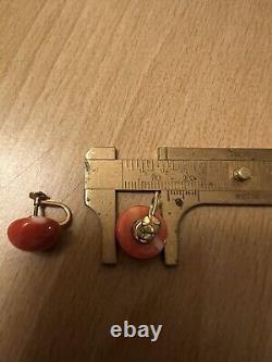 Vintage gold-plated red coral ear clips! 5.2grm