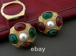 Vintage gold tone clip on Earrings with gripoix style