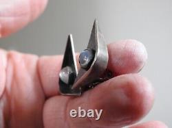 Vintage modernist ED WIEMER sterling silver moonstone clip earrings SIGNED retro