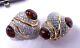 Vintage signed Ciner gold tone faux tiger eye cabochon rhinestone clip earrings