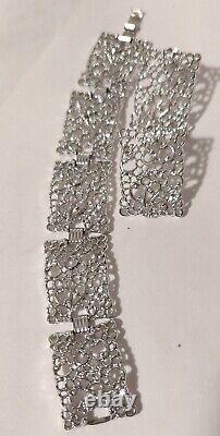 Vntg Emmons Clip Earrings &Bracelet 7 Open Filigree Silver Couture 1.5x 1