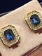 Vntg Rare Christian Dior Signed France Clip Earrings Blue Sapphire Clr Gold New