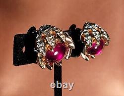 Vtg 1941 CORO Camellia Flower Clip Earrings Very RARE Stunning