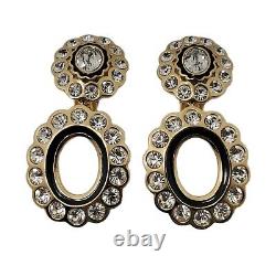 Vtg 1980s Christian Dior Couture Gold & Crystal Scalloped Double Hoop Earrings