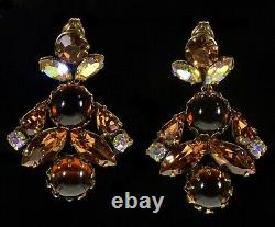 Vtg 50's Schreiner Topaz Glass Dangle Earrings