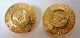 Vtg 70s Givenchy Front Logo Big Medallion Gold Tone Clip On Earrings Chunky Rare