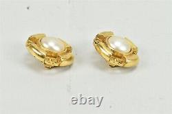 Vtg Estate Chanel Faux Baroque Pearl Gold Tone Clip Earrings 1994 Round France
