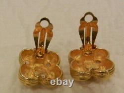 Vtg GIVENCHY Red Gripoix Poured Glass Style Cabochon Gold Tone Clip Earrings
