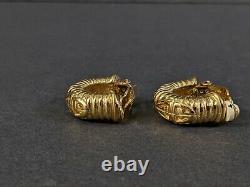 Vtg Givenchy Clip Earrings Large Gold Ribbed Half Hoop Huggie