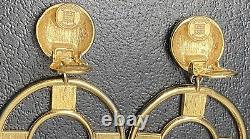 Vtg Givenchy Logo 2.5 Knocker Clip On Earrings Dangle Hoop Designer Jewelry