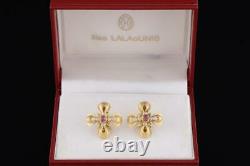Vtg Greek Ilias Lalaounis Greece 18k 750 Yellow Gold Ruby Diamonds Clip Earrings