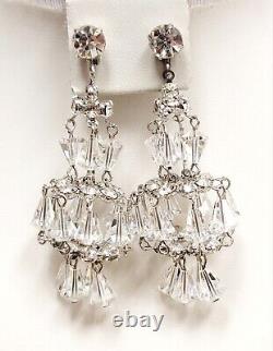 Vtg Hattie Carnegie Austrian Crystal Rhinestone Chandelier Clip Earrings