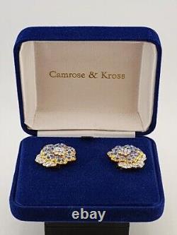 Vtg Jbk Jacqueline Kennedy Sapphire Blue Crystals Gold Plated Clip Earrings-new