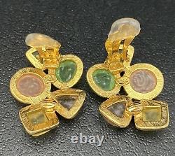 Vtg Joan Rivers Frosted Lucite Gripoix Moghul Clip On Earrings Multi Color Rare