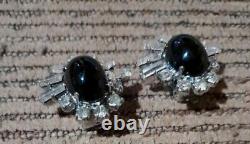 Vtg. Ladies Green\Blue Gemstone&Crystals Clip-On Earrings 925 Silver Germany