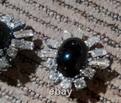 Vtg. Ladies Green\Blue Gemstone&Crystals Clip-On Earrings 925 Silver Germany
