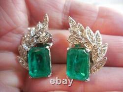 Vtg Marvella Art Deco Green Gripoix-Style Glass Rhinestone Clip Earrings