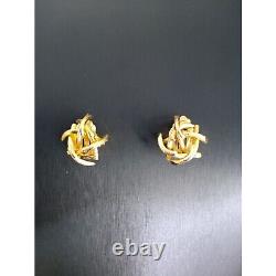 Vtg Signed Grosse Germany 1961 gold tone textured stacked twig clip-on earrings
