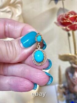 WONDERFUL Vintage 14 Kt. Gold Turquoise & Seed Pearl Ornate Clip Earrings