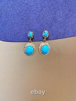 WONDERFUL Vintage 14 Kt. Gold Turquoise & Seed Pearl Ornate Clip Earrings