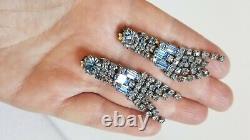 Weiss Rare Vintage 1940's Light Blue Crystal Stones Chandelier Clip On Earrings