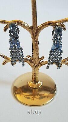 Weiss Rare Vintage 1940's Light Blue Crystal Stones Chandelier Clip On Earrings