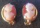Womens Cameo Earrings Antique Shell Carved (Gold Clip On) Victorian