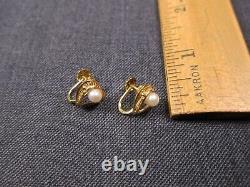 Wow! Vintage 14K filigree heart withreal pearl clip-on screw back earrings KL 2.4g