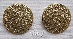 YSL Caviar Earrings Runway Gold Tone Vintage Button Yves St Laurent 1.25 CLIP