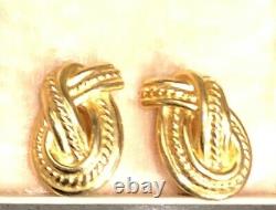 YSL Vintage Gold tone Clip On earrings Ribbon Knot Rare Authentic