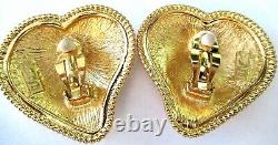 YSL YVES SAINT LAURENT Oversized Golden Heart Vintage Clip Earrings