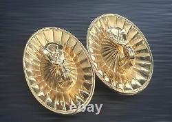 YSL YVES SAINT LAURENT VTG Fuchsia Crystal Cream Enamel Oval Clip Earrings