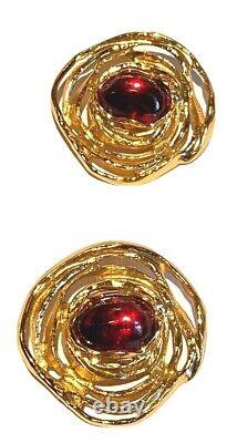 Ysl Yves Saint Laurent France Vintage Gold Tone Modernist Sculpture Earrings