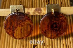 Yves Saint Laurent YSL Vintage Amber Gold Large Round Clip On Earrings Signed
