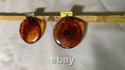 Yves Saint Laurent YSL Vintage Amber Gold Large Round Clip On Earrings Signed