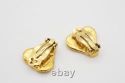 Yves Saint Laurent YSL Vintage Texture Triangle Heart Modern Clip Earrings, Gold
