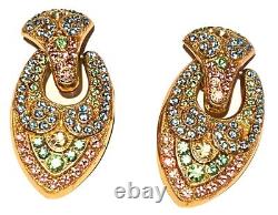 Zoe Coste France Large Vintage Gold Tone Crystal Door Knocker Clip Earrings
