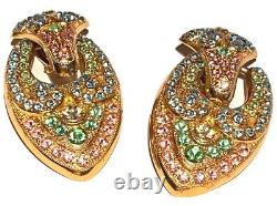 Zoe Coste France Large Vintage Gold Tone Crystal Door Knocker Clip Earrings